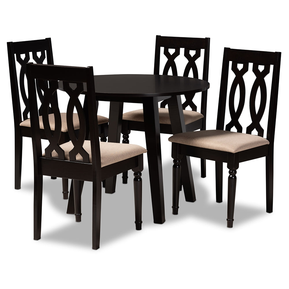 Heidi Modern and Contemporary Sand Fabric Upholstered and Dark Brown Finished Wood 5-Piece Dining Set
