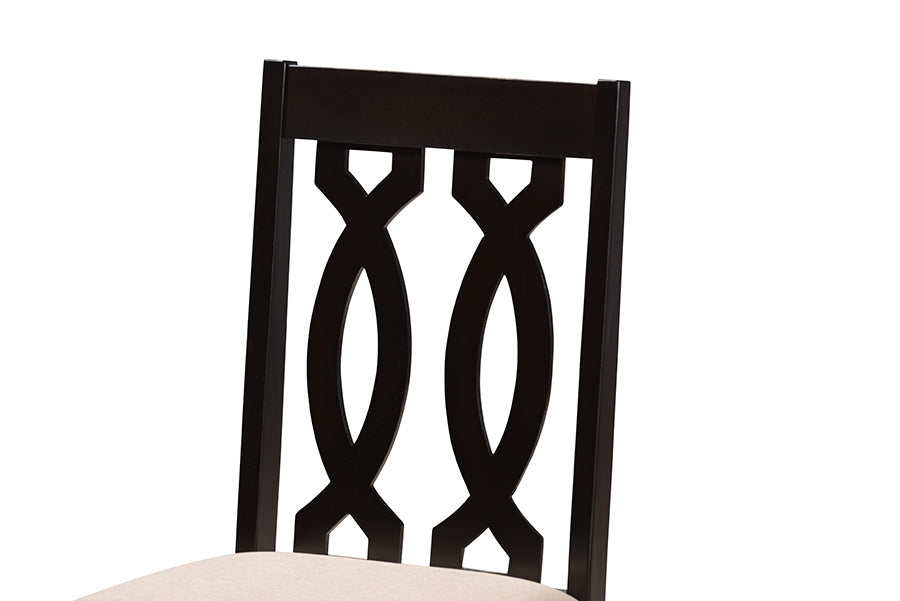 Cherese Modern and Contemporary Sand Fabric Upholstered Espresso Brown Finished Wood Dining Chair Set of 4