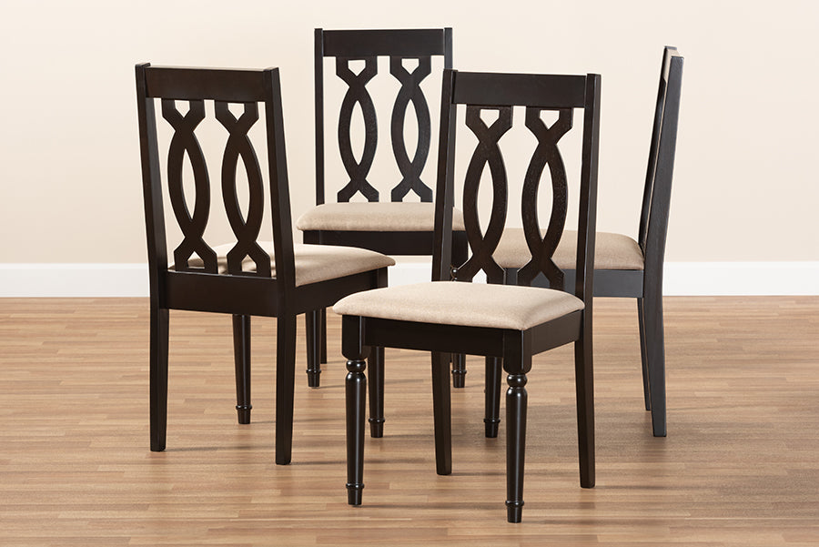 Cherese Modern and Contemporary Sand Fabric Upholstered Espresso Brown Finished Wood Dining Chair Set of 4