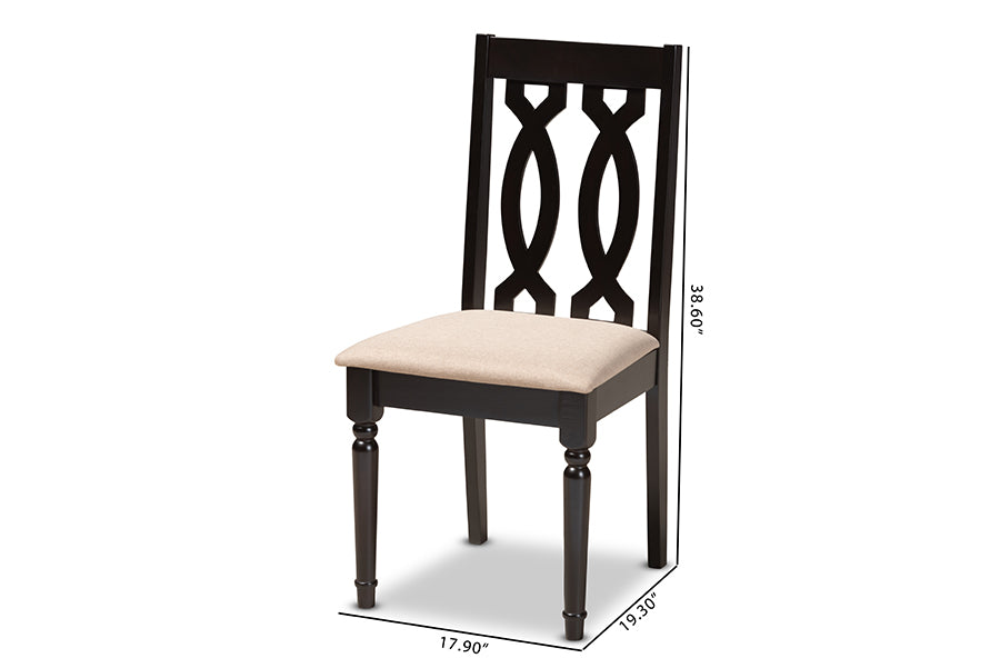 Cherese Modern and Contemporary Sand Fabric Upholstered Espresso Brown Finished Wood Dining Chair Set of 4