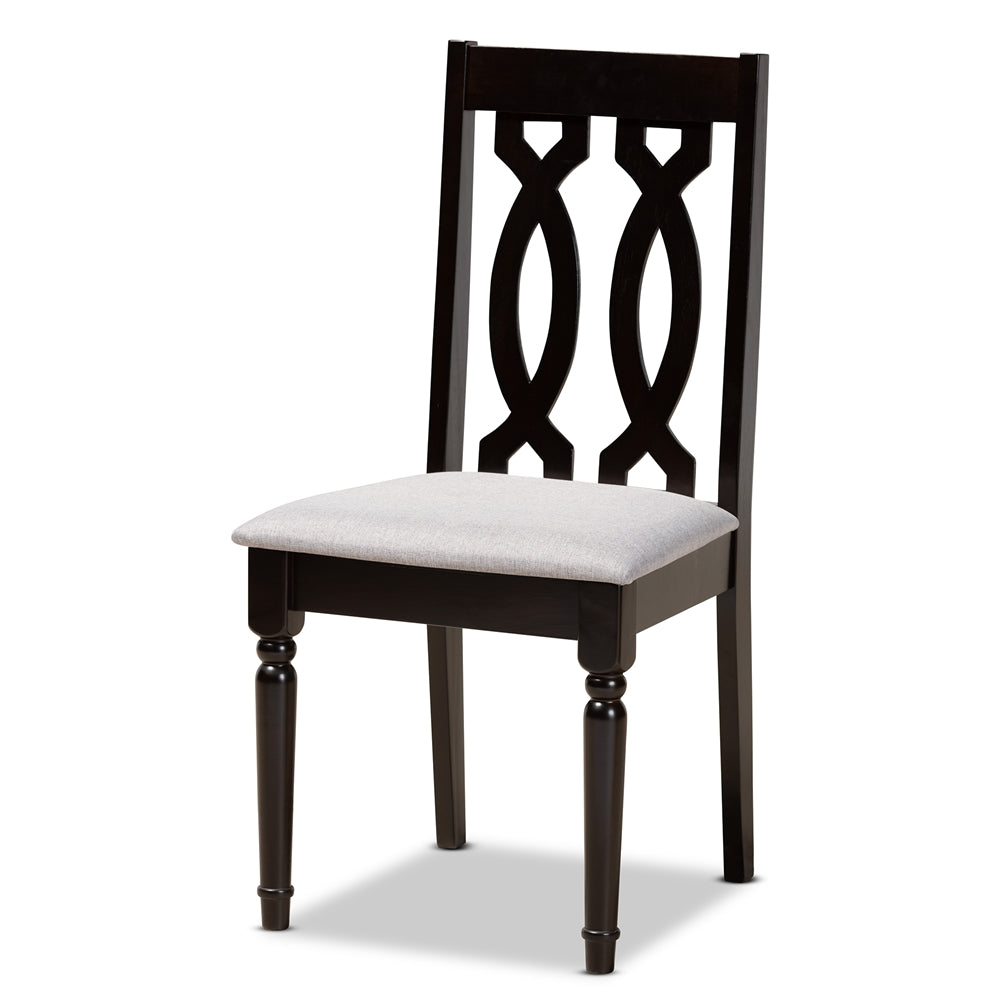 Callie Modern and Contemporary Grey Fabric Upholstered and Dark Brown Finished Wood 5-Piece Dining Set