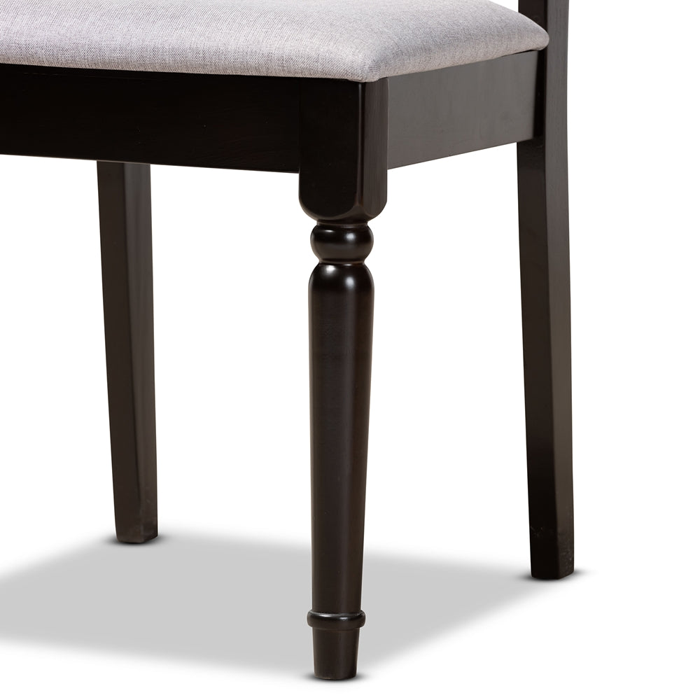Callie Modern and Contemporary Grey Fabric Upholstered and Dark Brown Finished Wood 5-Piece Dining Set