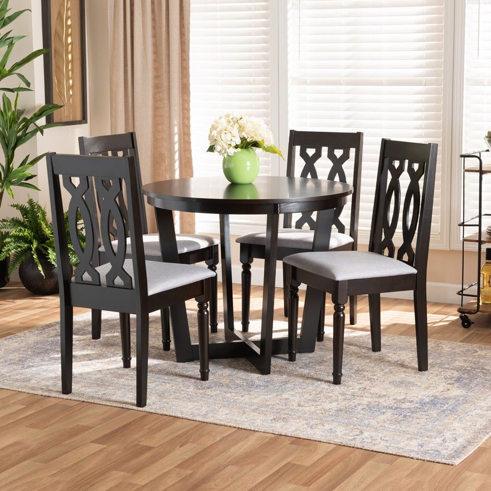 Julie Modern and Contemporary Grey Fabric Upholstered and Dark Brown Finished Wood 5-Piece Dining Set