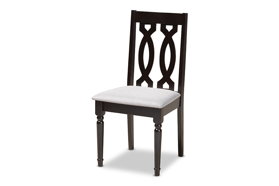 Cherese Modern and Contemporary Grey Fabric Upholstered Espresso Brown Finished Wood Dining Chair Set of 4