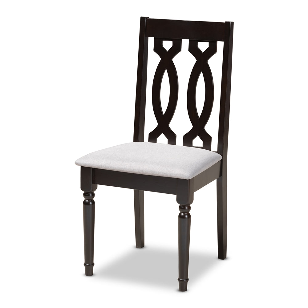 Cherese Modern and Contemporary Grey Fabric Upholstered Espresso Brown Finished 5-Piece Wood Dining Set