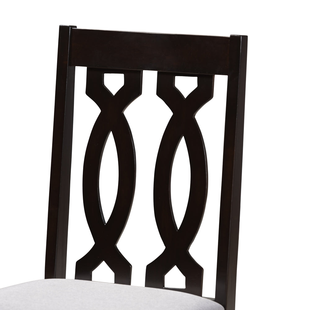 Cherese Modern and Contemporary Grey Fabric Upholstered Espresso Brown Finished 5-Piece Wood Dining Set