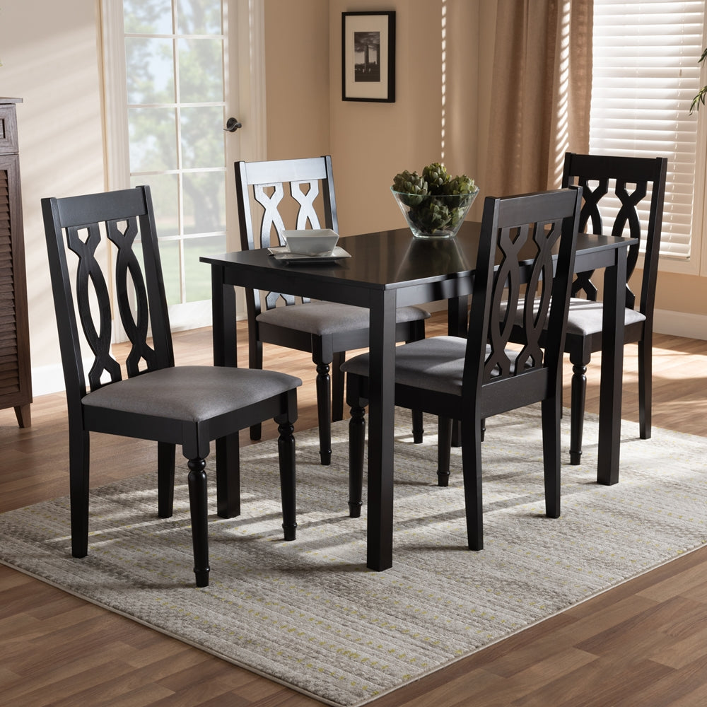 Cherese Modern and Contemporary Grey Fabric Upholstered Espresso Brown Finished 5-Piece Wood Dining Set