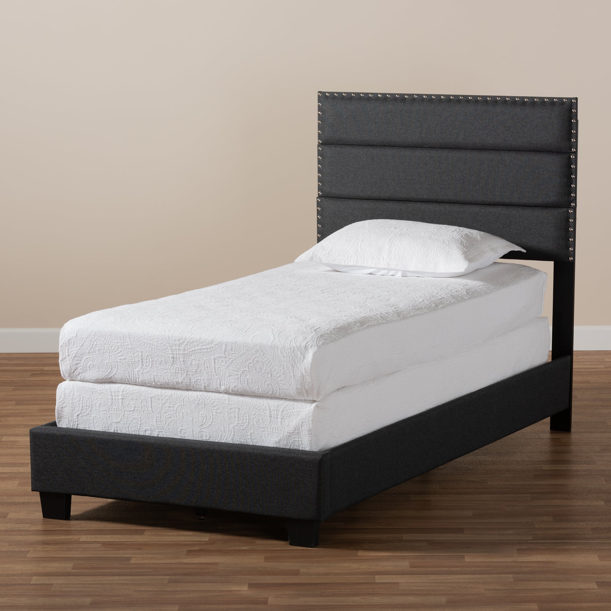 Ansa Modern and Contemporary Dark Grey Fabric Upholstered Twin Size Bed