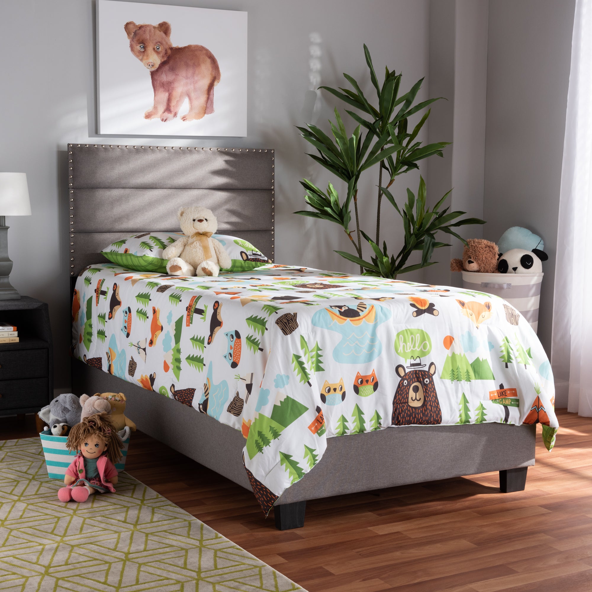 Ansa Modern and Contemporary Grey Fabric Upholstered Twin Size Bed