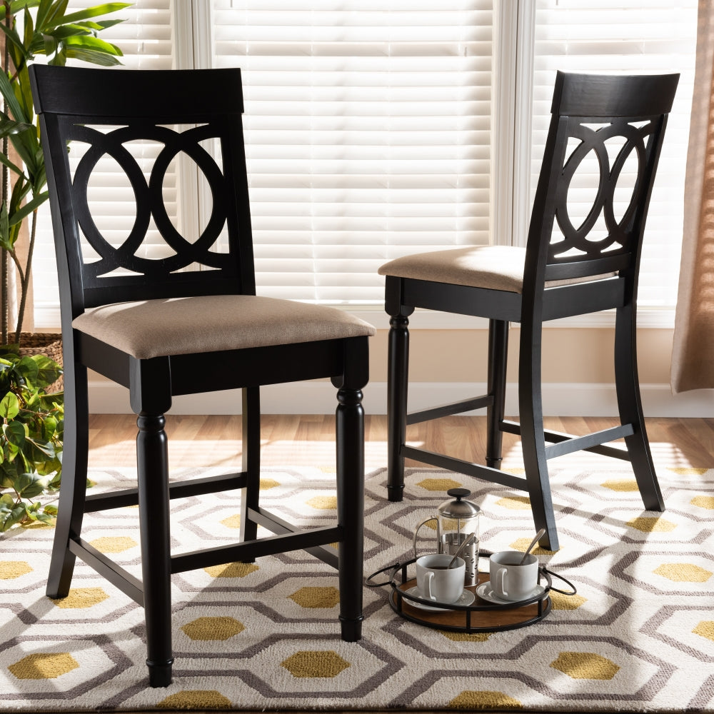 Verina Modern and Contemporary Sand Fabric Upholstered Espresso Brown Finished 2-Piece Wood Counter Stool Set of 4