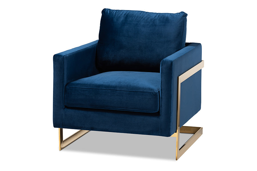 Matteo and Royal Blue Velvet Fabric Upholstered Gold Finished Armchair