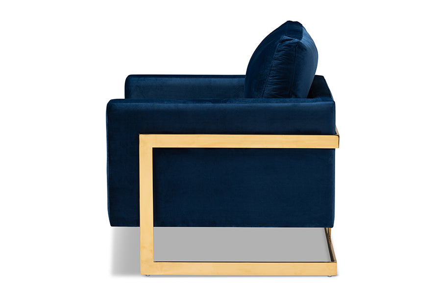 Matteo and Royal Blue Velvet Fabric Upholstered Gold Finished Armchair