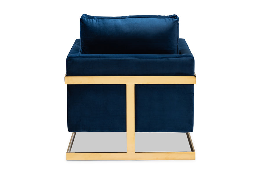 Matteo and Royal Blue Velvet Fabric Upholstered Gold Finished Armchair