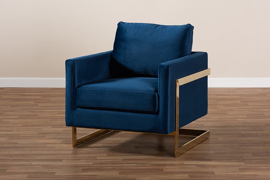 Matteo and Royal Blue Velvet Fabric Upholstered Gold Finished Armchair