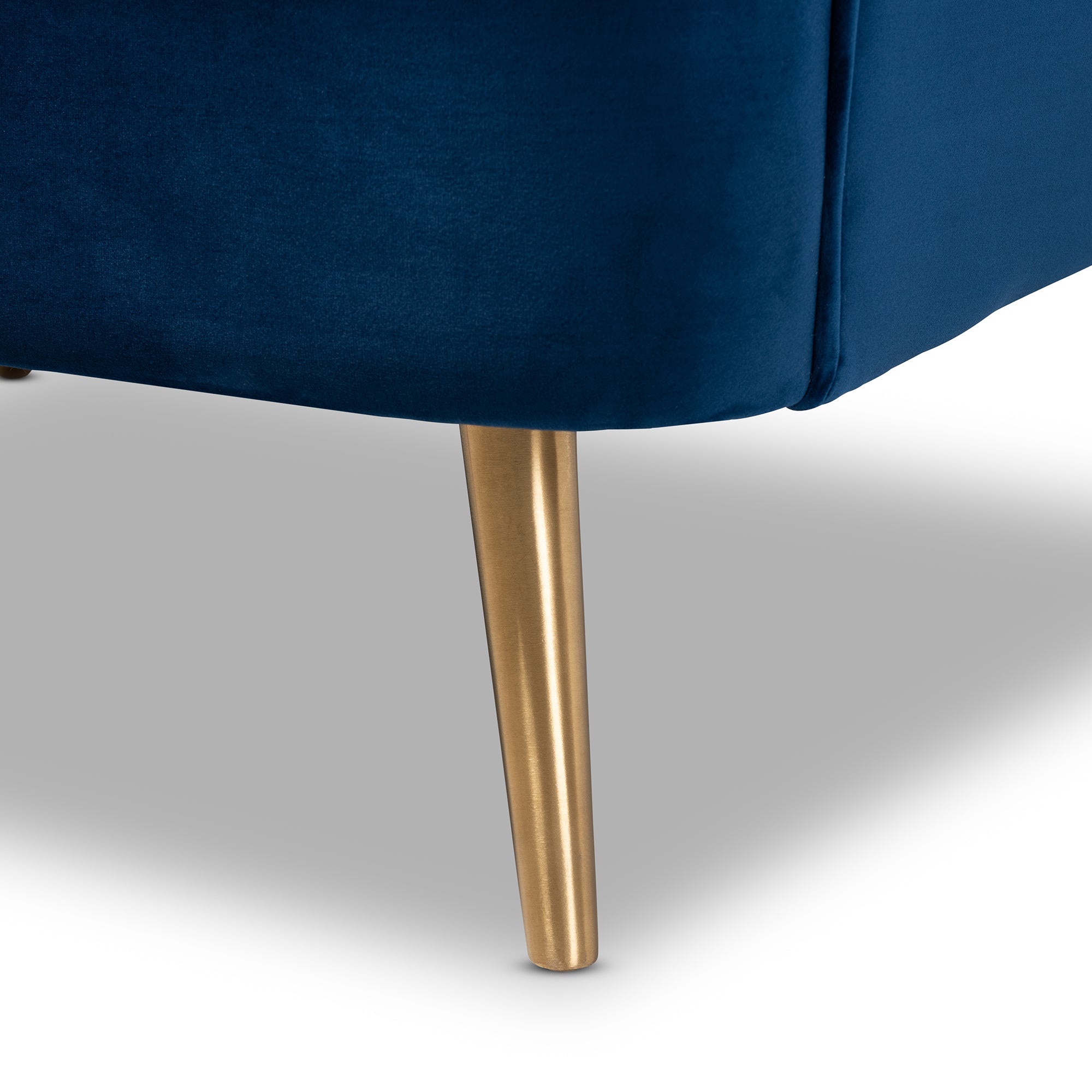 Emeline and Navy Blue Velvet Fabric Upholstered Brushed Gold Finished Accent Chair
