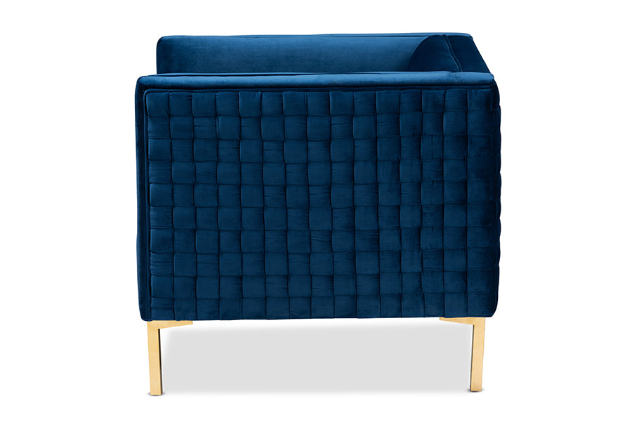 Seraphin and Navy Blue Velvet Fabric Upholstered Gold Finished Armchair