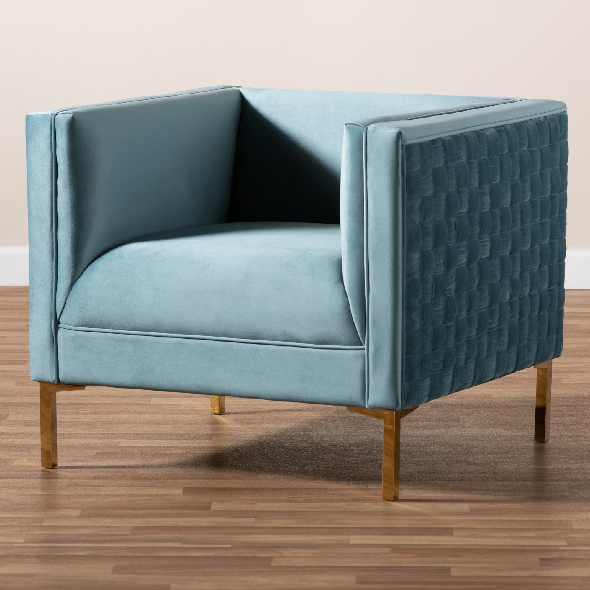 Seraphin and Light Blue Velvet Fabric Upholstered Gold Finished Armchair