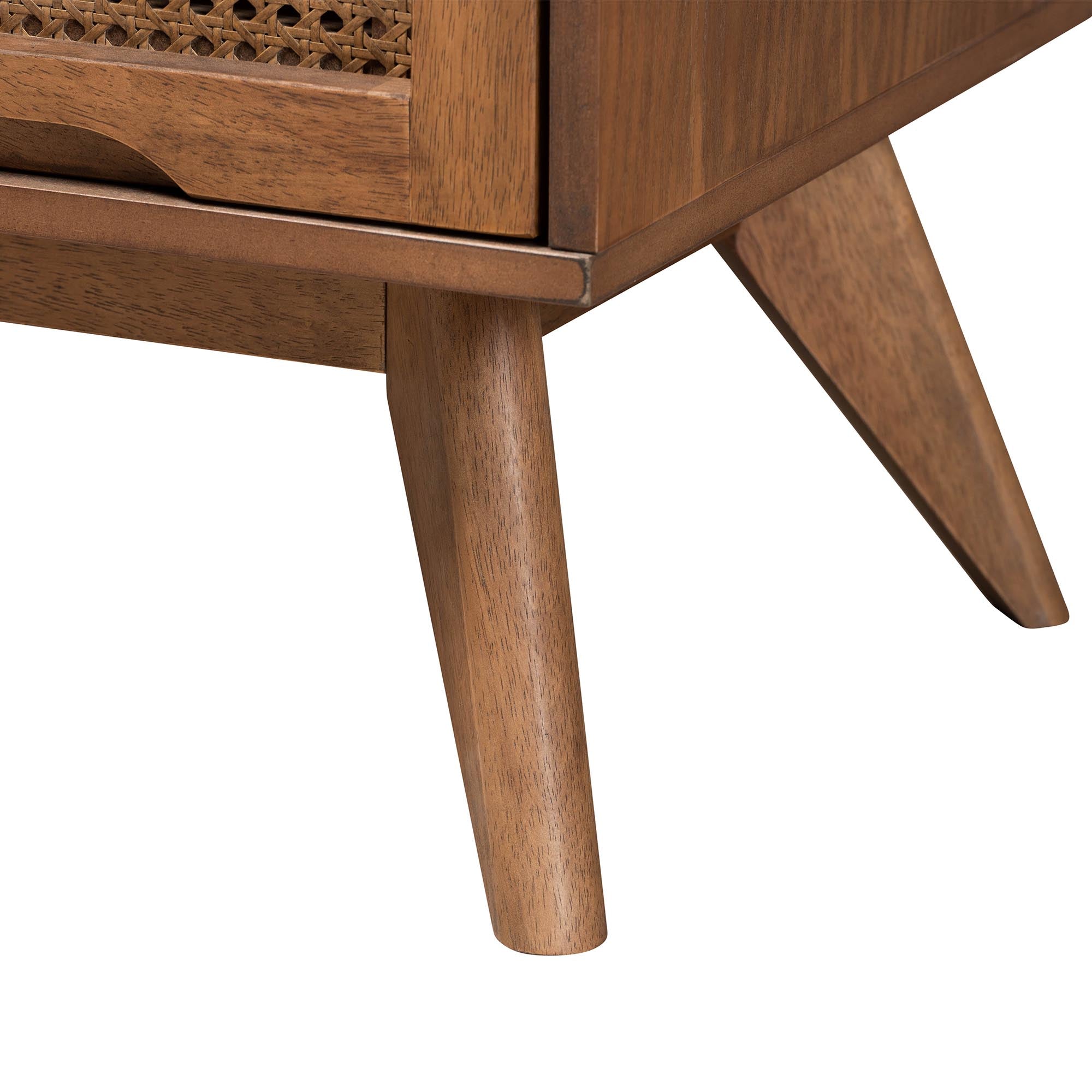 Dennehy King Size Walnut Wood Platform Bedroom Set – Mid-Century Modern 5-Piece with Rattan