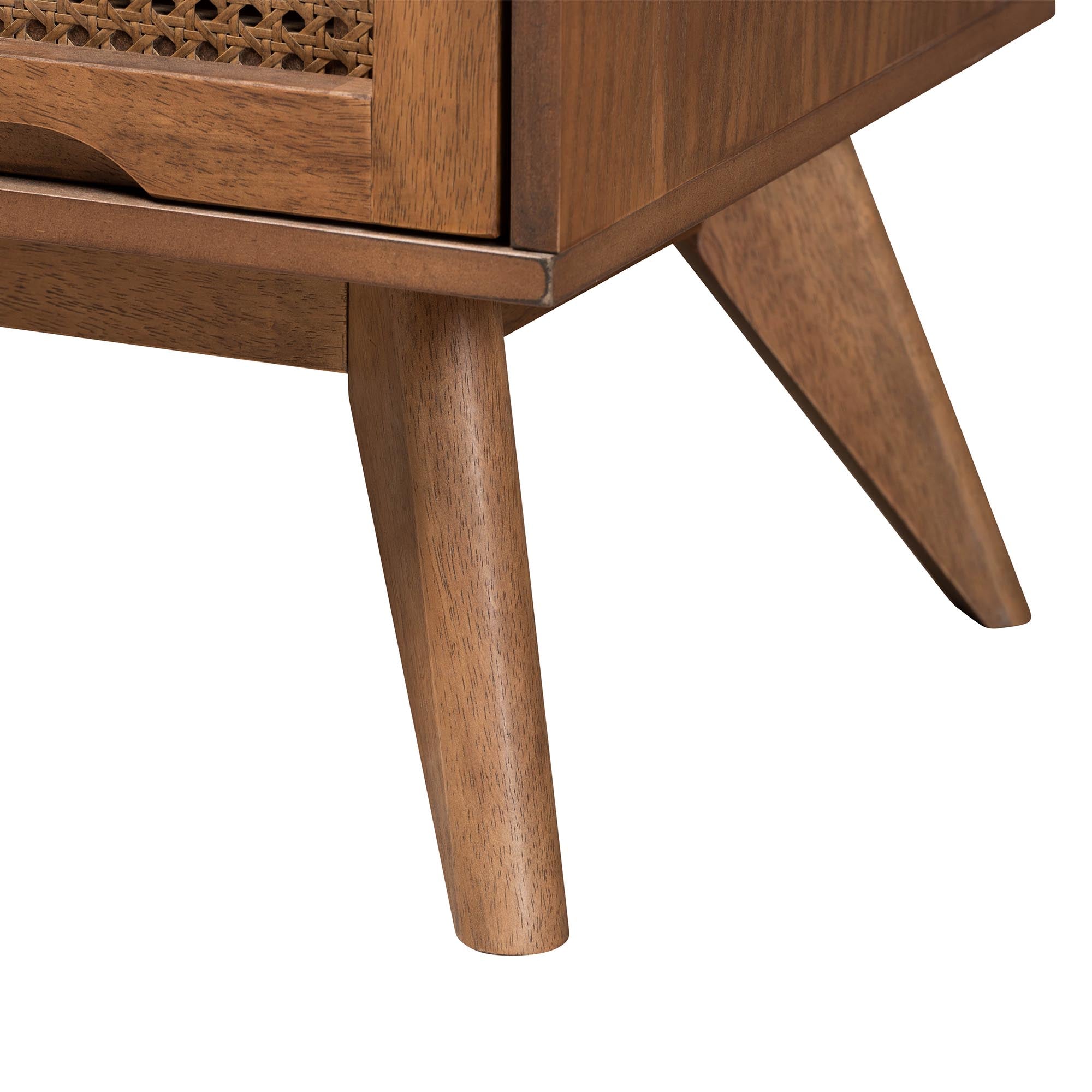 Everdon Full Size Platform Bedroom Set – Mid-Century Modern Walnut Brown Wood & Rattan 4-Piece