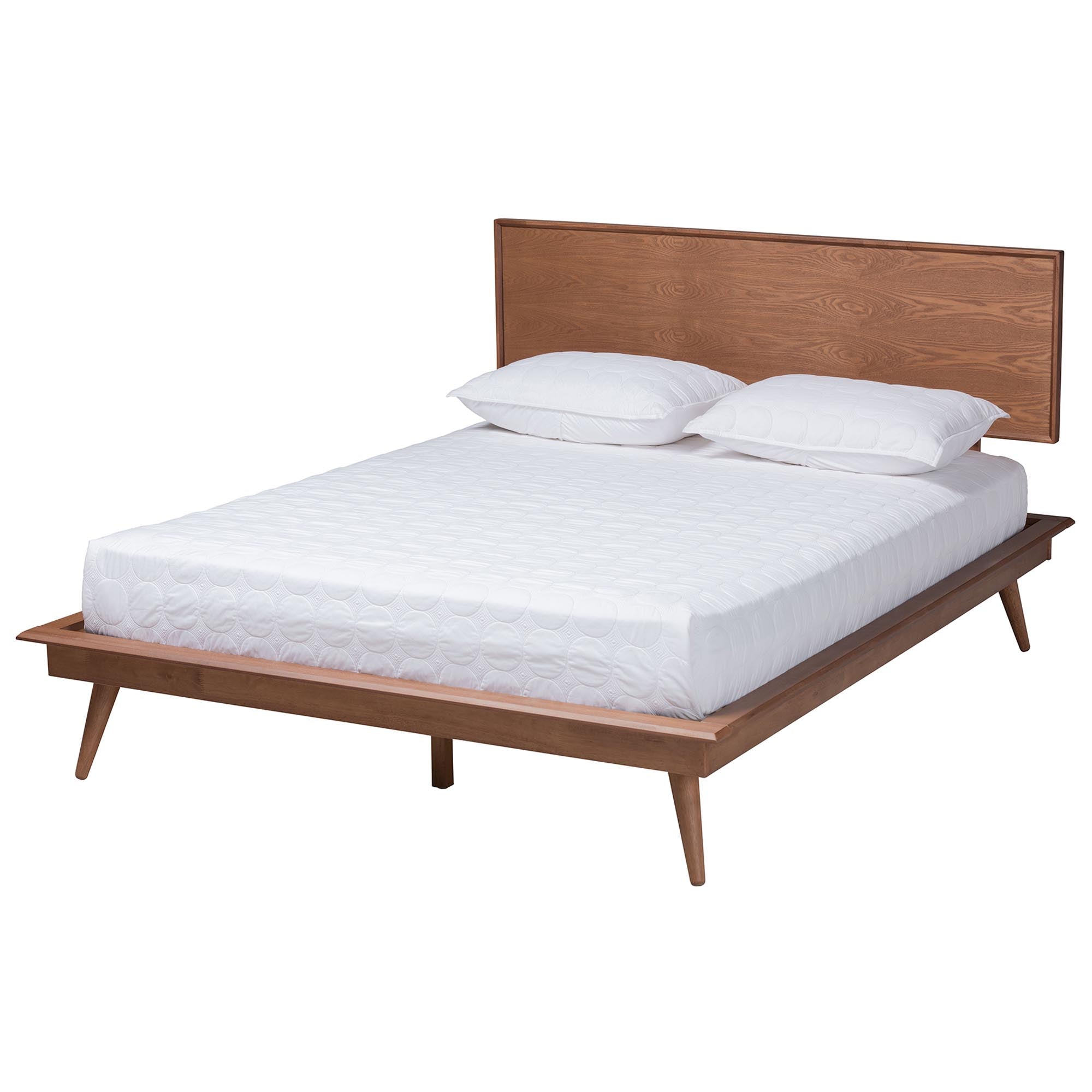 Goodwin King Walnut Rattan Bedroom Set – Mid-Century Modern Platform Bed with Nightstands