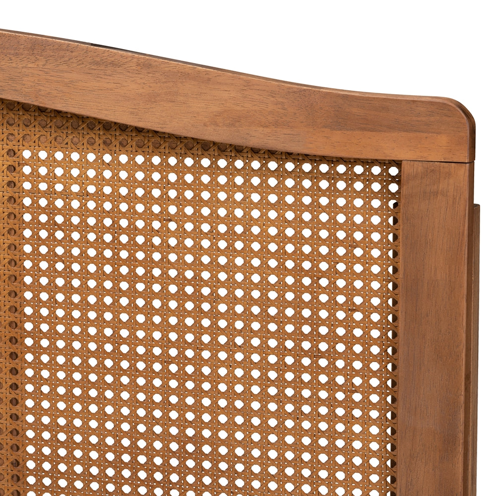 Marieke Mid-Century Modern Ash Wanut Finished Wood and Synthetic Rattan Queen Size Headboard