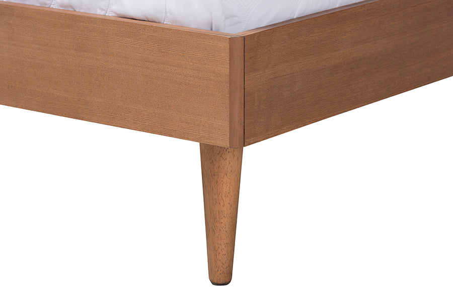 Rina Mid-Century Modern Ash Walnut Finished Wood 3-Piece Full Size Bedroom Set With Synthetic Rattan