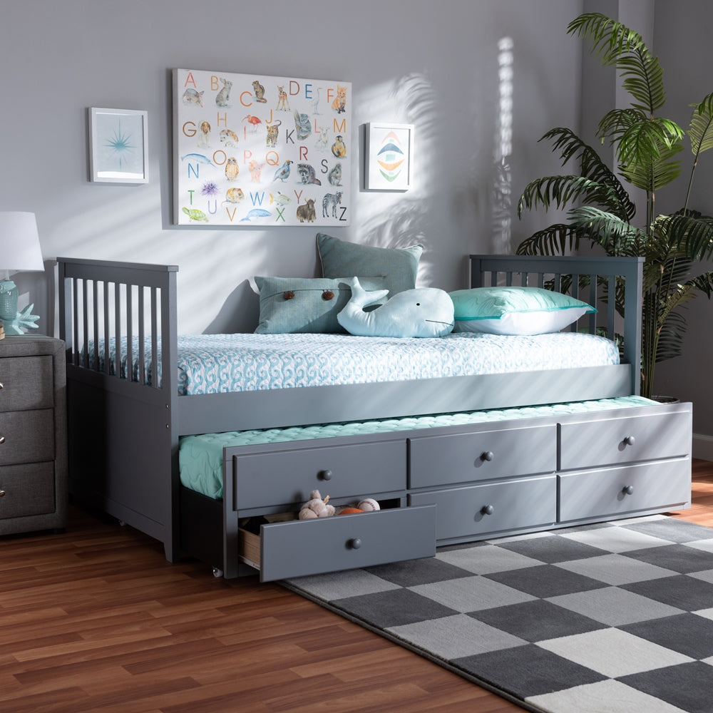 Trine Classic Grey Finished Wood Twin Size Daybed with Trundle