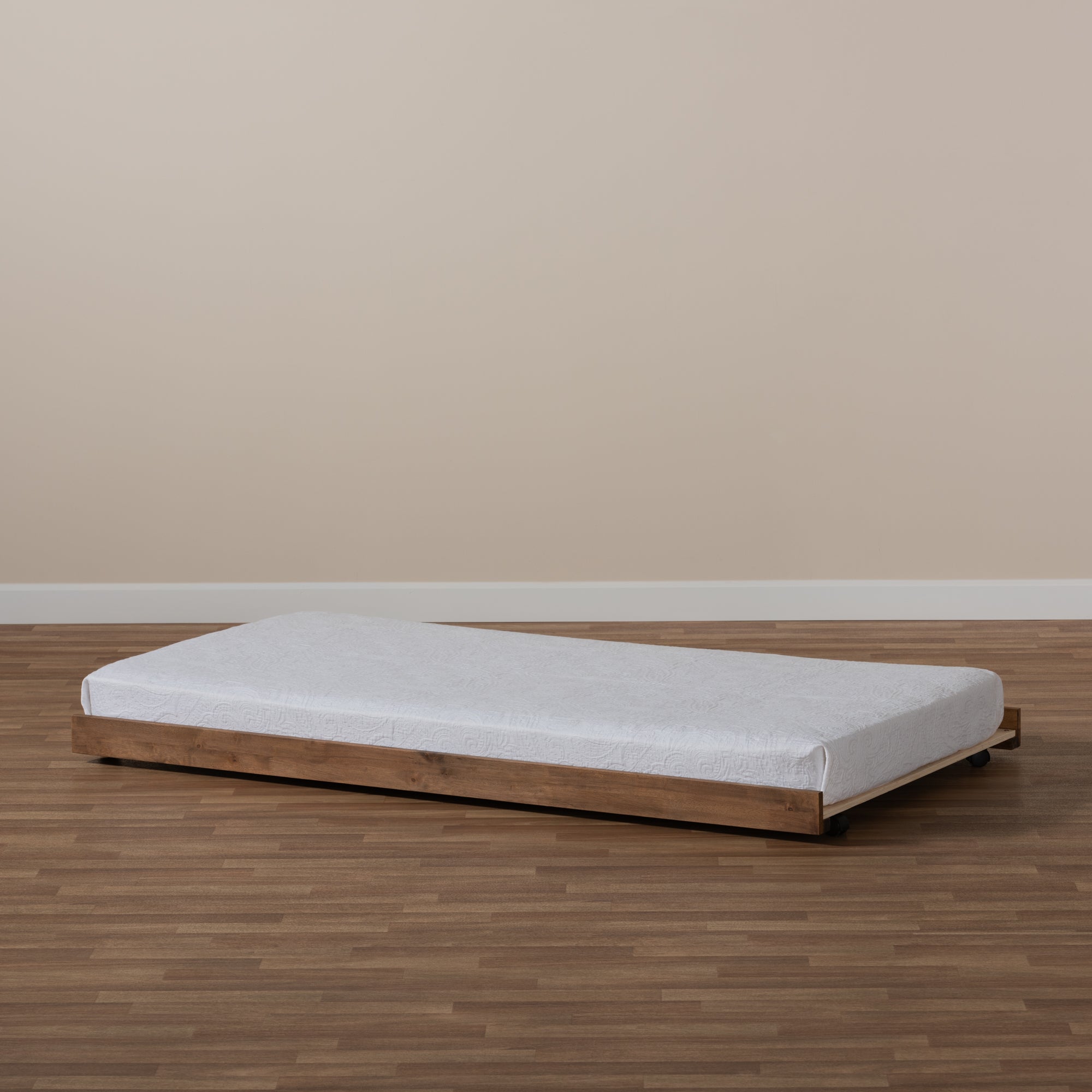 Veles Modern and Contemporary Ash Walnut Finished Twin Size Trundle Bed