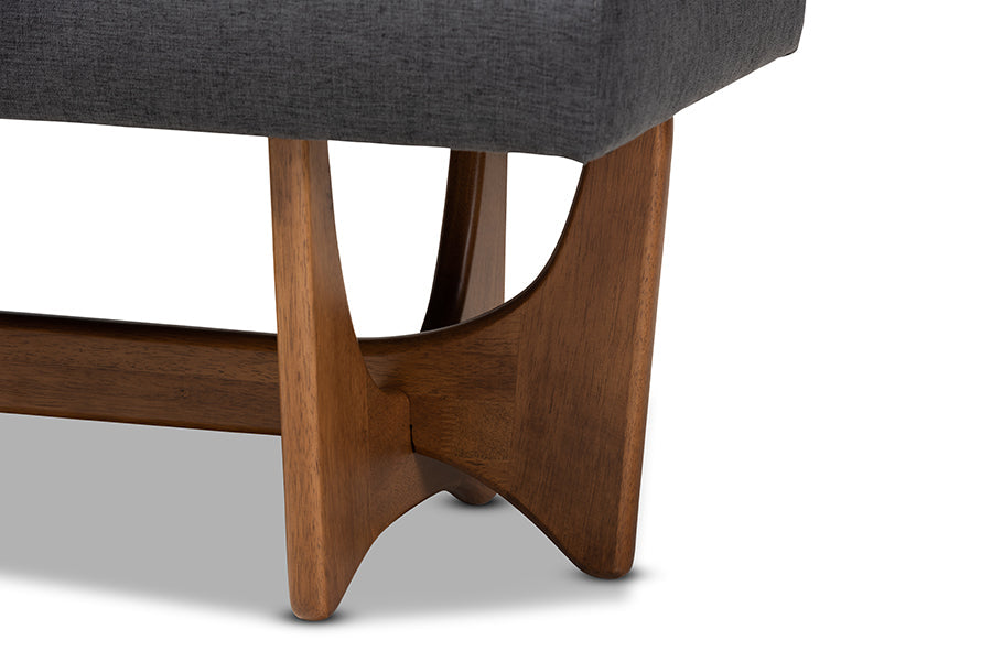 Theo Mid-Century Modern Dark Grey Fabric Upholstered Walnut Finished Bench