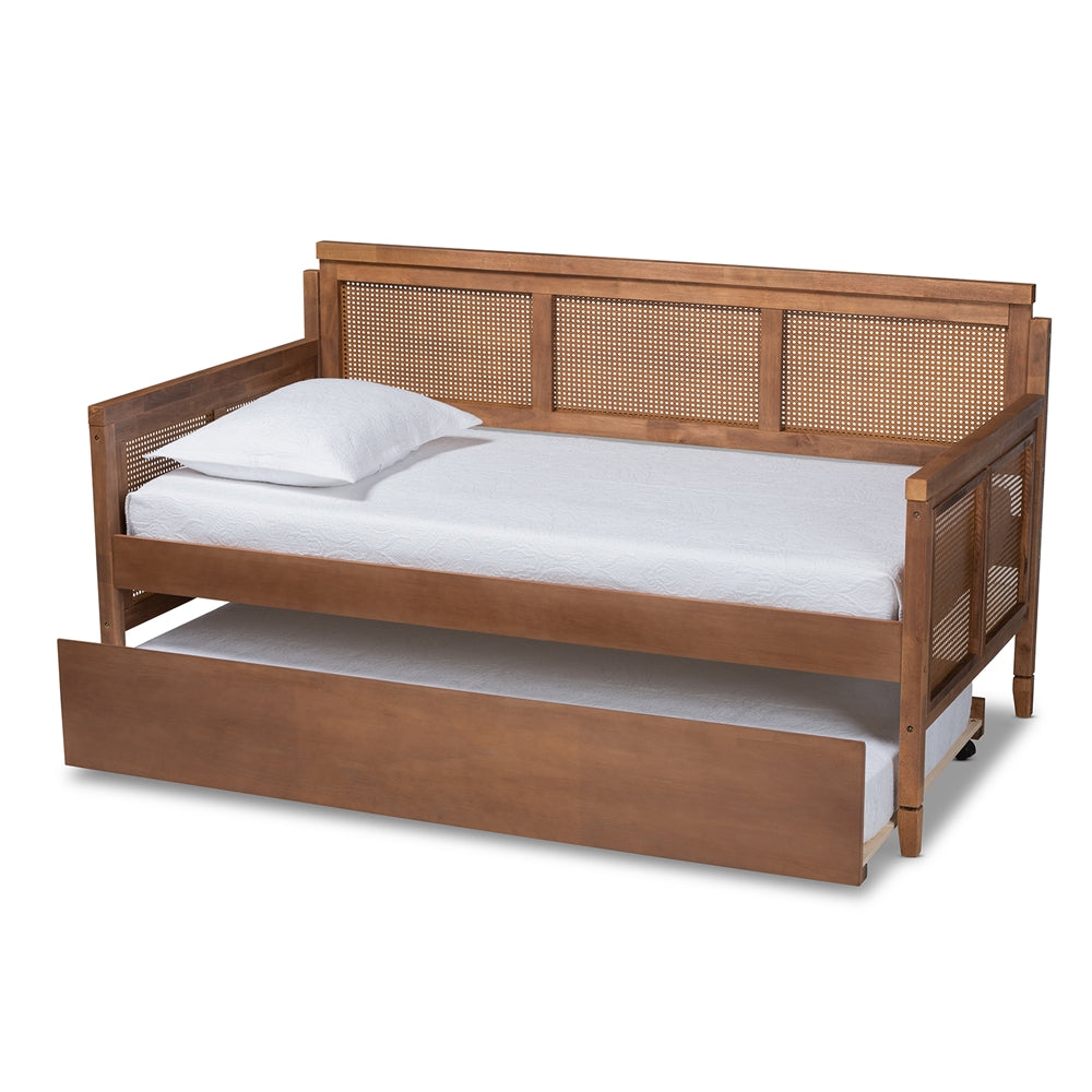 Toveli Vintage Ash Wanut And Synthetic Rattan Daybed With Trundle