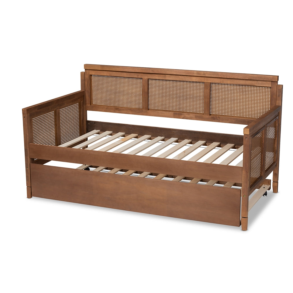 Toveli Vintage Ash Wanut And Synthetic Rattan Daybed With Trundle