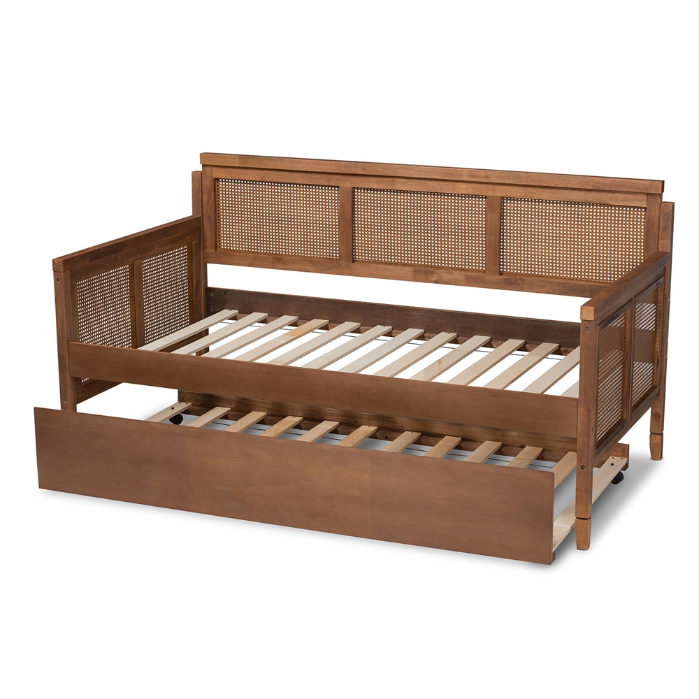 Toveli Vintage Ash Wanut And Synthetic Rattan Daybed With Trundle