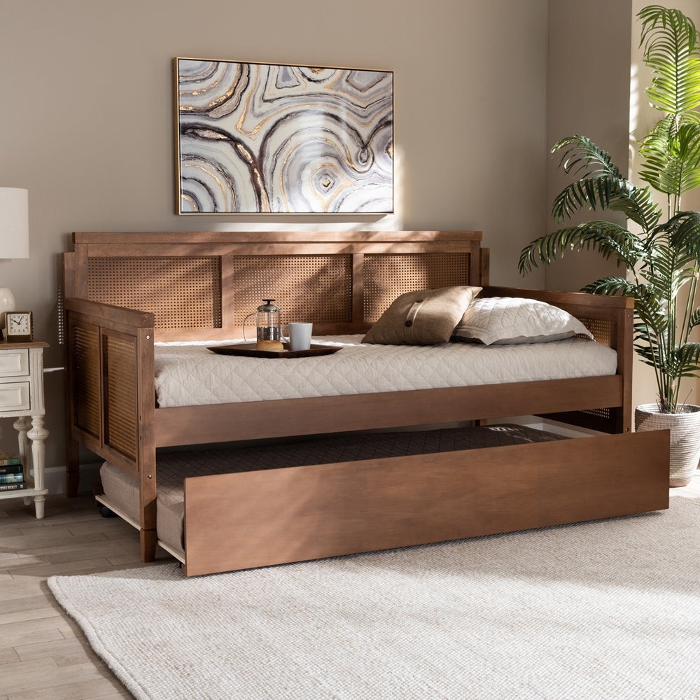 Toveli Vintage Ash Wanut And Synthetic Rattan Daybed With Trundle