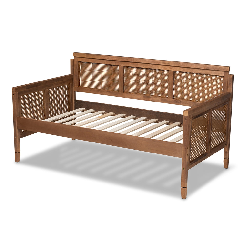 Toveli Vintage French Inspired Ash Wanut Wood And Synthetic Rattan Daybed