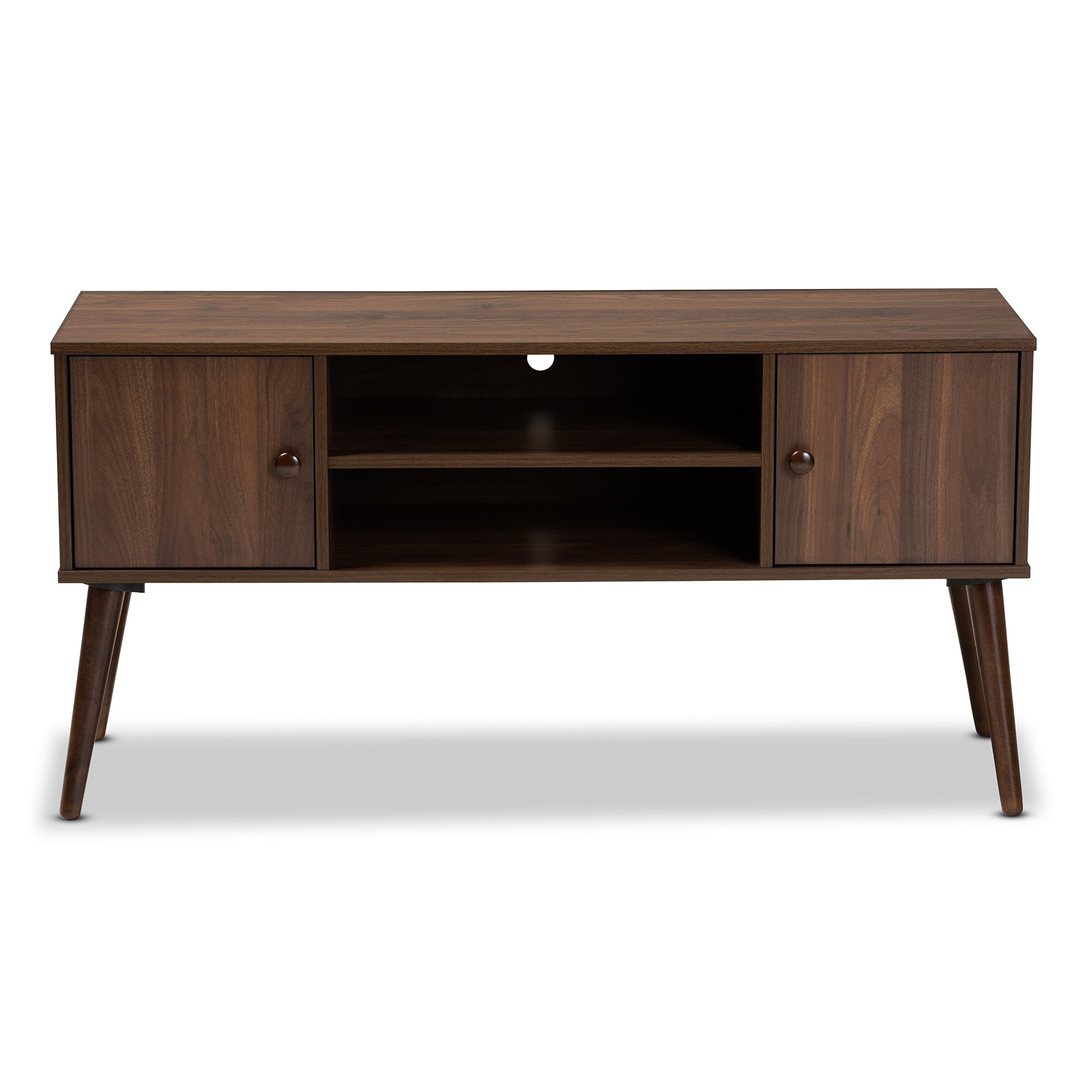 Alard Mid-Century Modern Walnut Brown Finished 2-Door Wood TV Stand