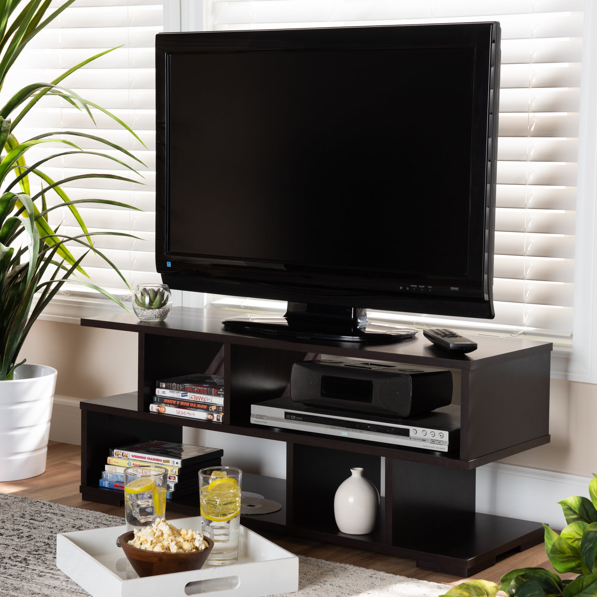 Arne Modern and Contemporary Dark Brown Finished Wood TV Stand