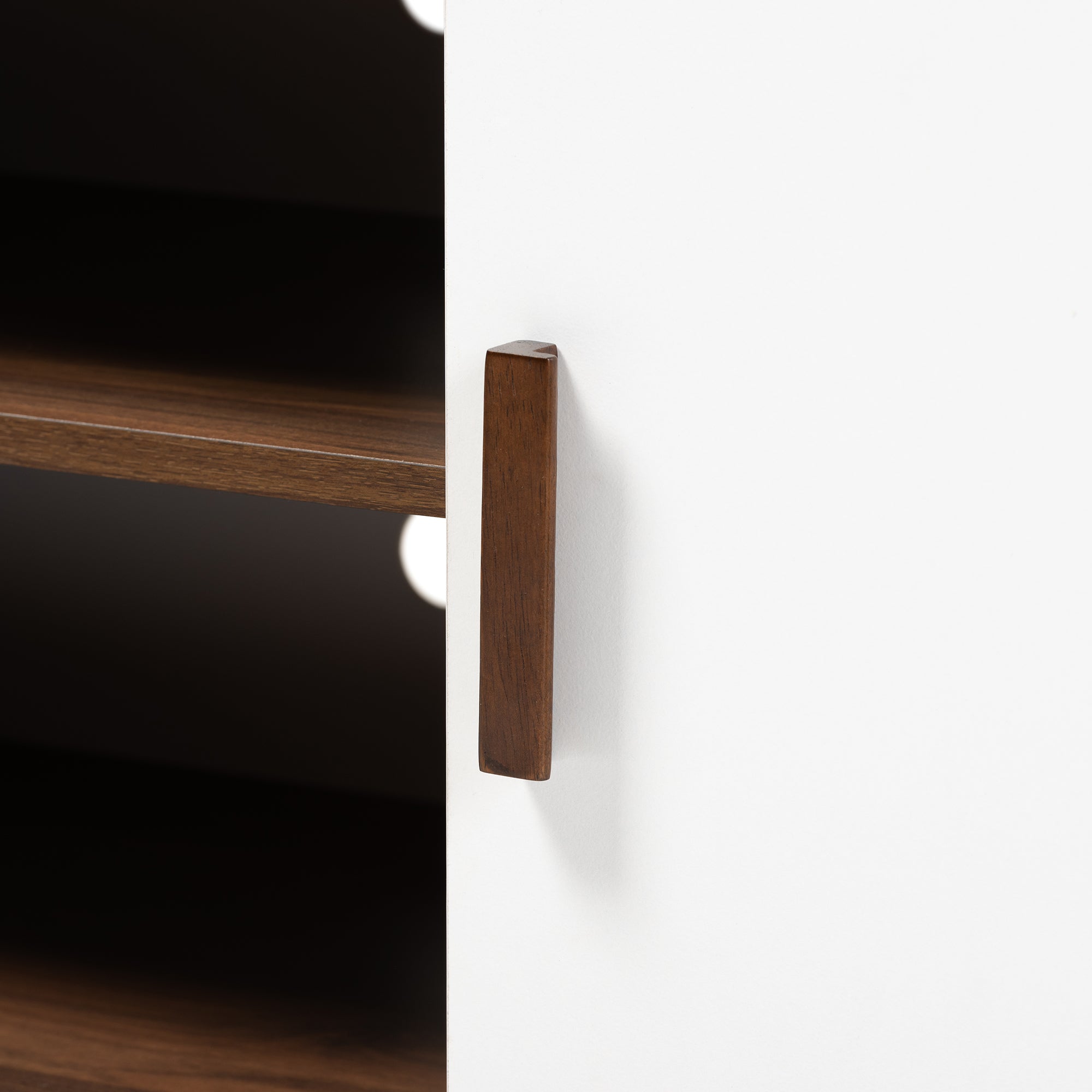 Quinn Mid-Century Modern Two-Tone White and Walnut Finished 2-Door Wood TV Stand
