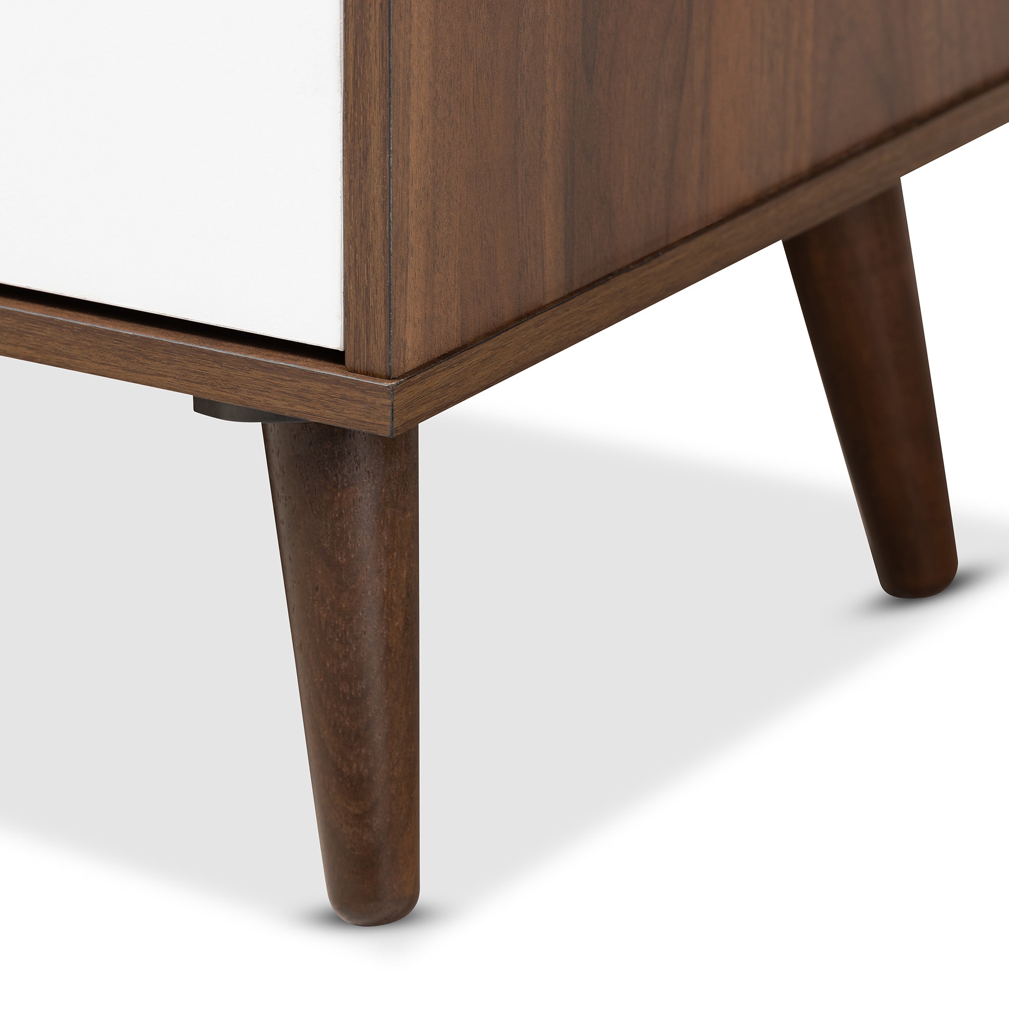 Quinn Mid-Century Modern Two-Tone White and Walnut Finished 2-Door Wood TV Stand