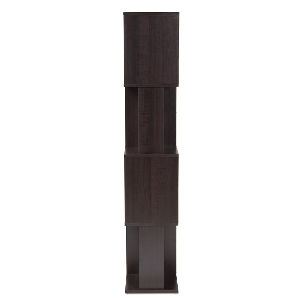 Riva Modern and Contemporary Dark Brown Finished Geometric Wood Bookshelf