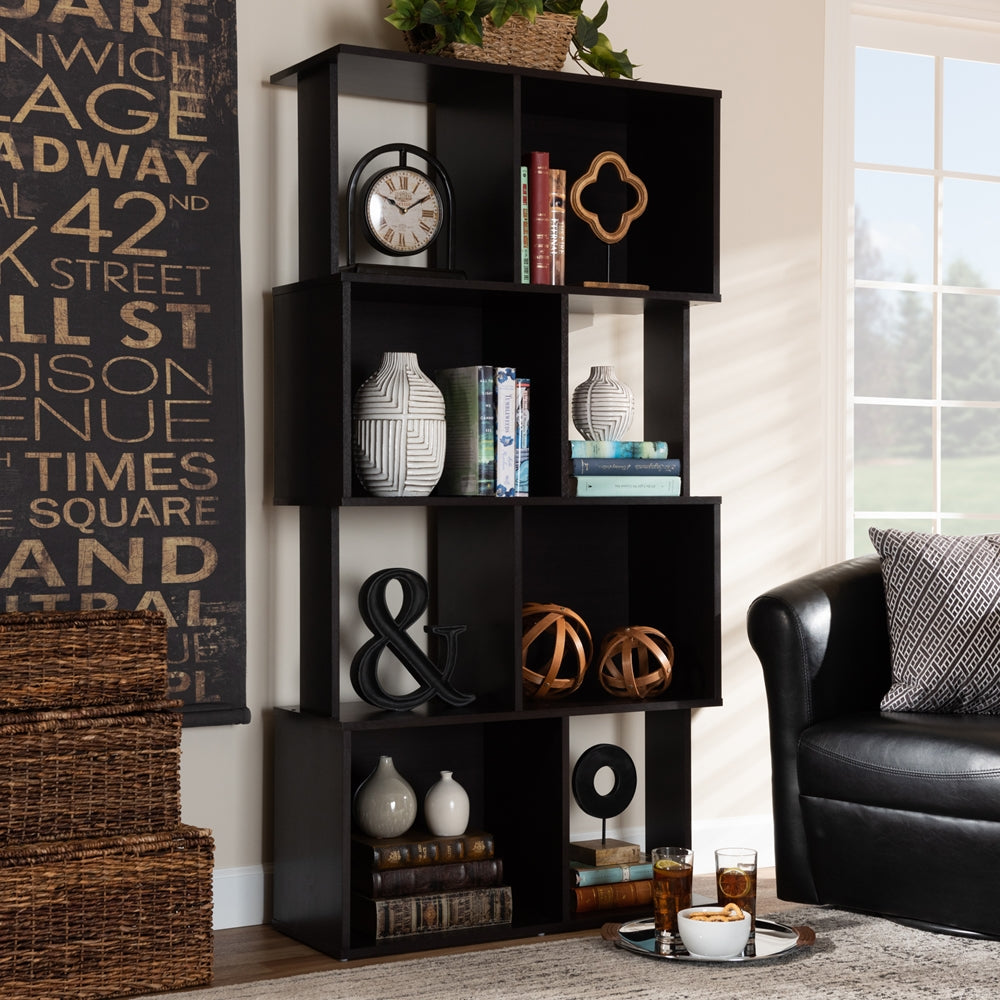 Riva Modern and Contemporary Dark Brown Finished Geometric Wood Bookshelf
