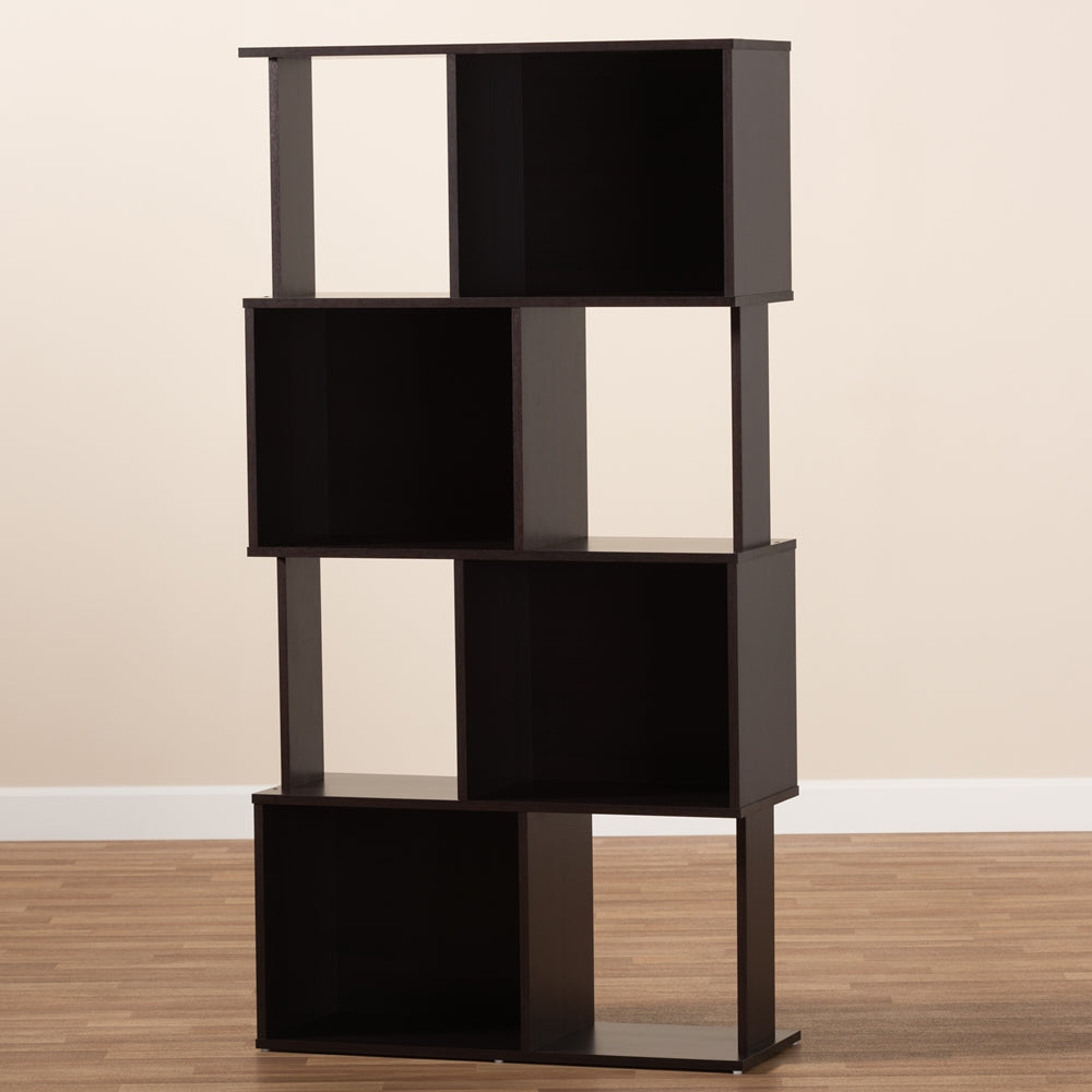Riva Modern and Contemporary Dark Brown Finished Geometric Wood Bookshelf
