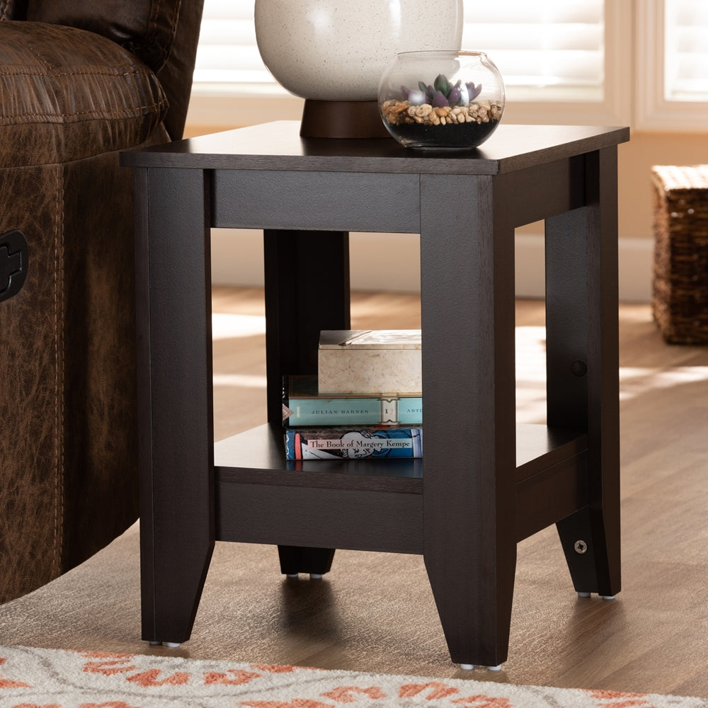 Audra Modern and Contemporary Dark Brown Finished Wood End Table