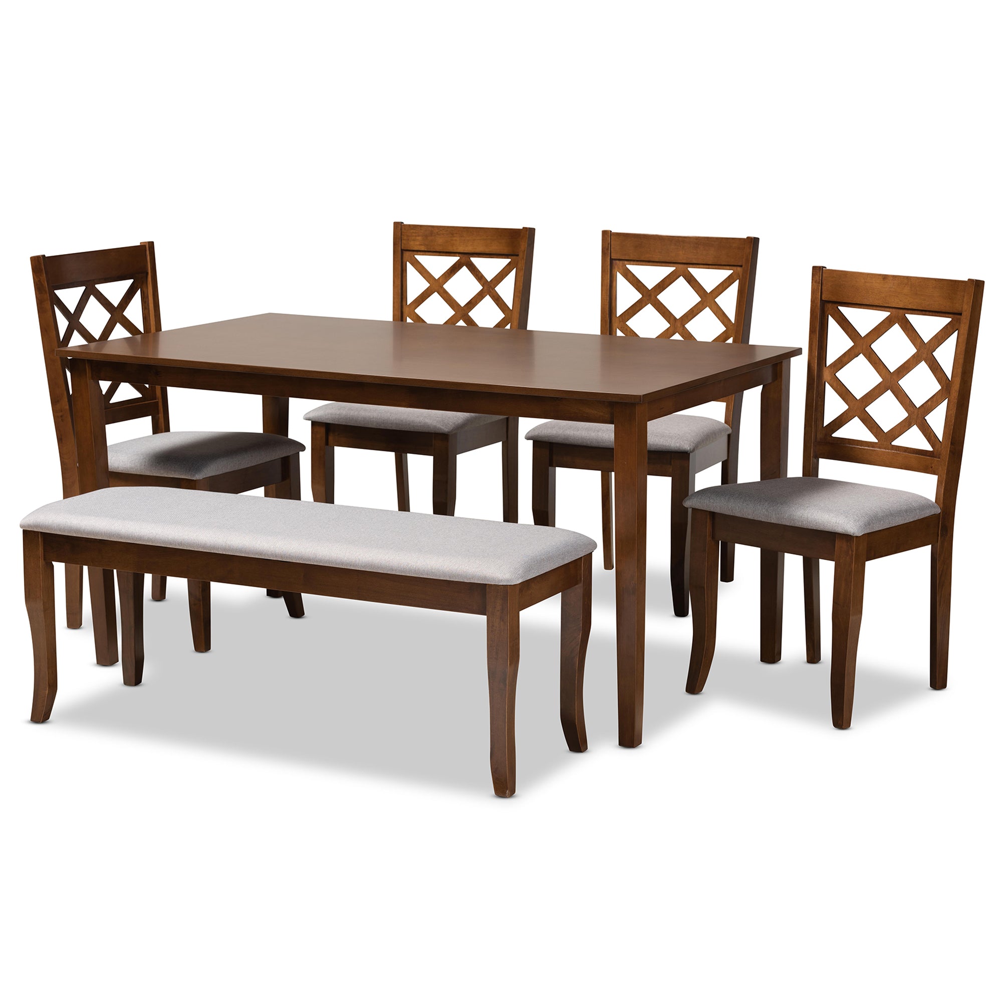 Baxton Studio Andor Modern and Contemporary Grey Fabric Upholstered and Walnut Brown Finished Wood 6-Piece Dining Set
