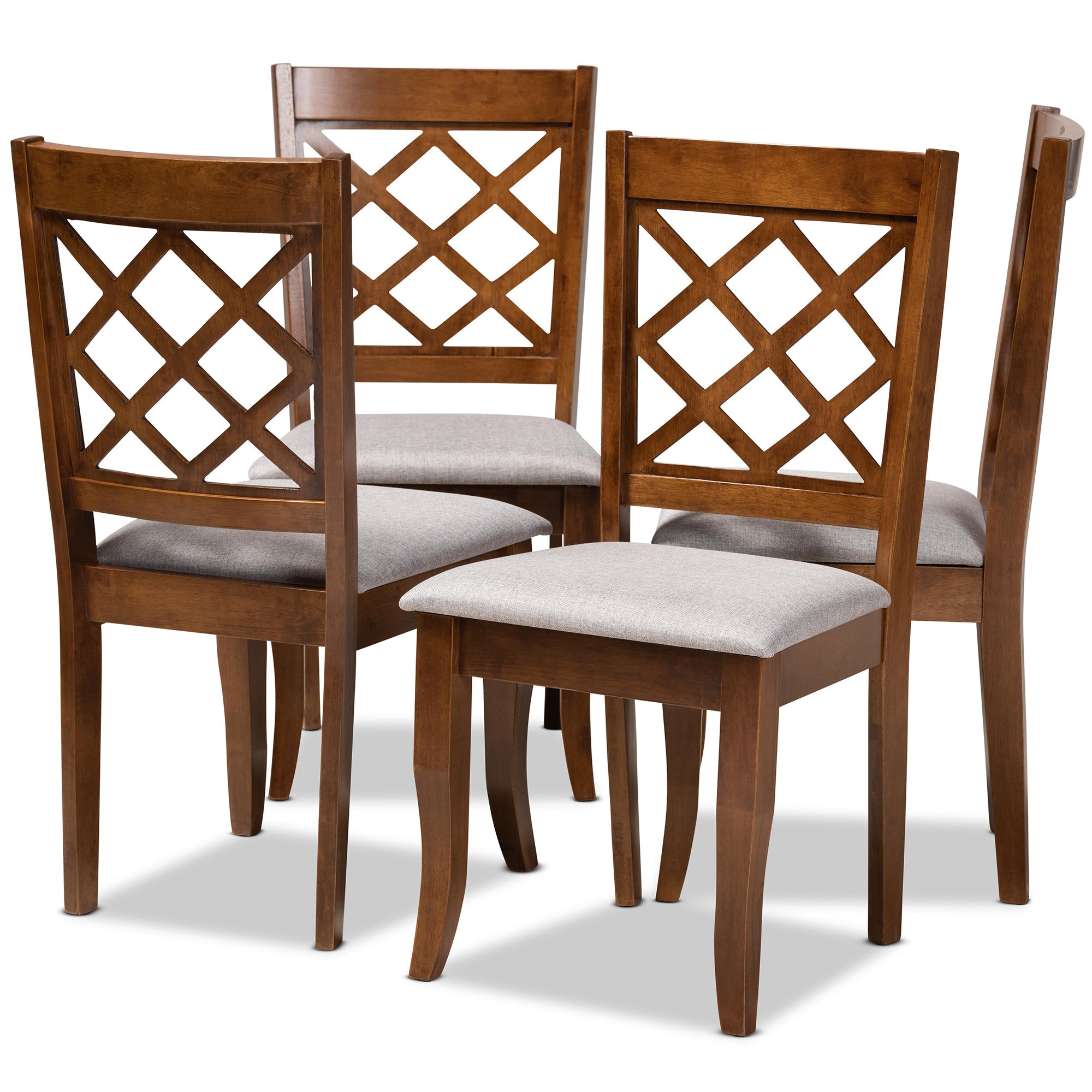 Brigitte Modern and Contemporary Grey Fabric Upholstered and Walnut Brown Finished Wood 4-Piece Dining Chair Set