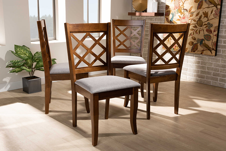 Brigitte Modern and Contemporary Grey Fabric Upholstered and Walnut Brown Finished Wood 4-Piece Dining Chair Set