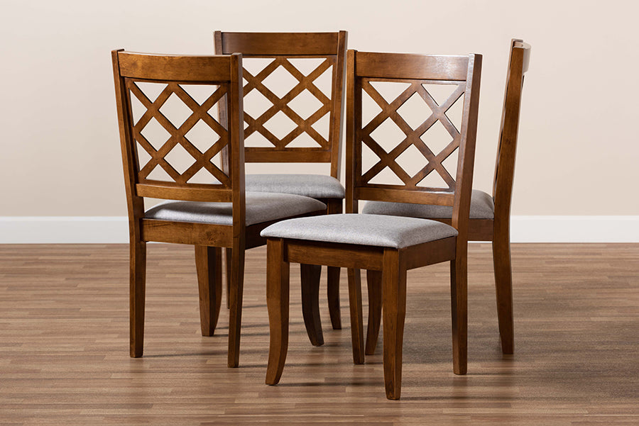 Brigitte Modern and Contemporary Grey Fabric Upholstered and Walnut Brown Finished Wood 4-Piece Dining Chair Set