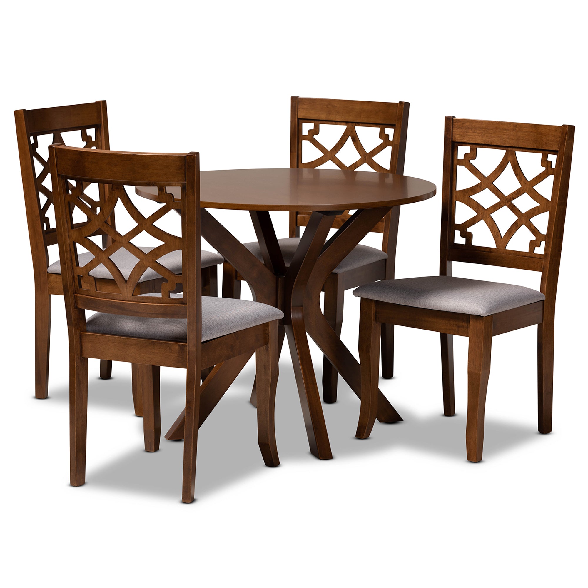 Elena Modern and Contemporary Grey Fabric Upholstered and Walnut Brown Finished Wood 5-Piece Dining Set