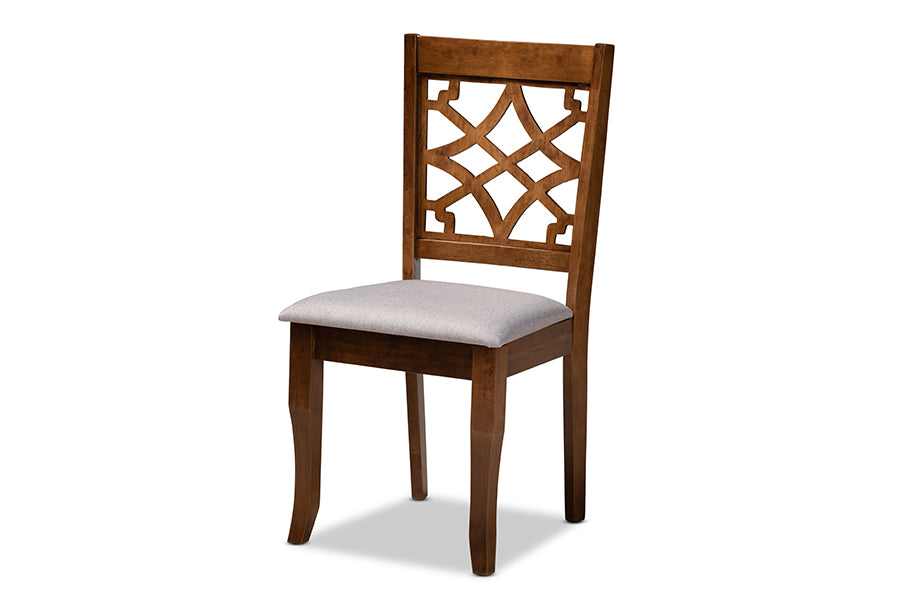 Mael Modern and Contemporary Grey Fabric Upholstered Walnut Brown Finished Wood 4-Piece Dining Chair Set
