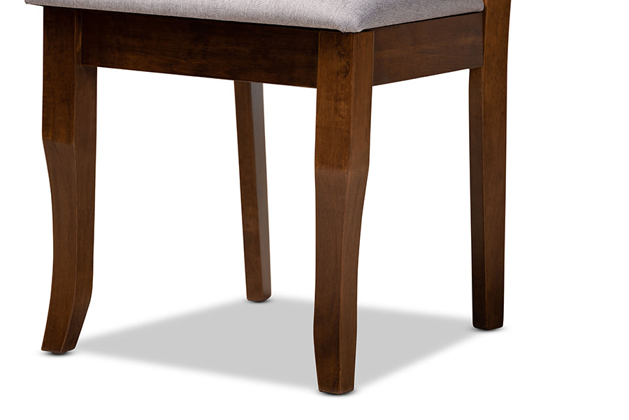 Mael Modern and Contemporary Grey Fabric Upholstered Walnut Brown Finished Wood 4-Piece Dining Chair Set