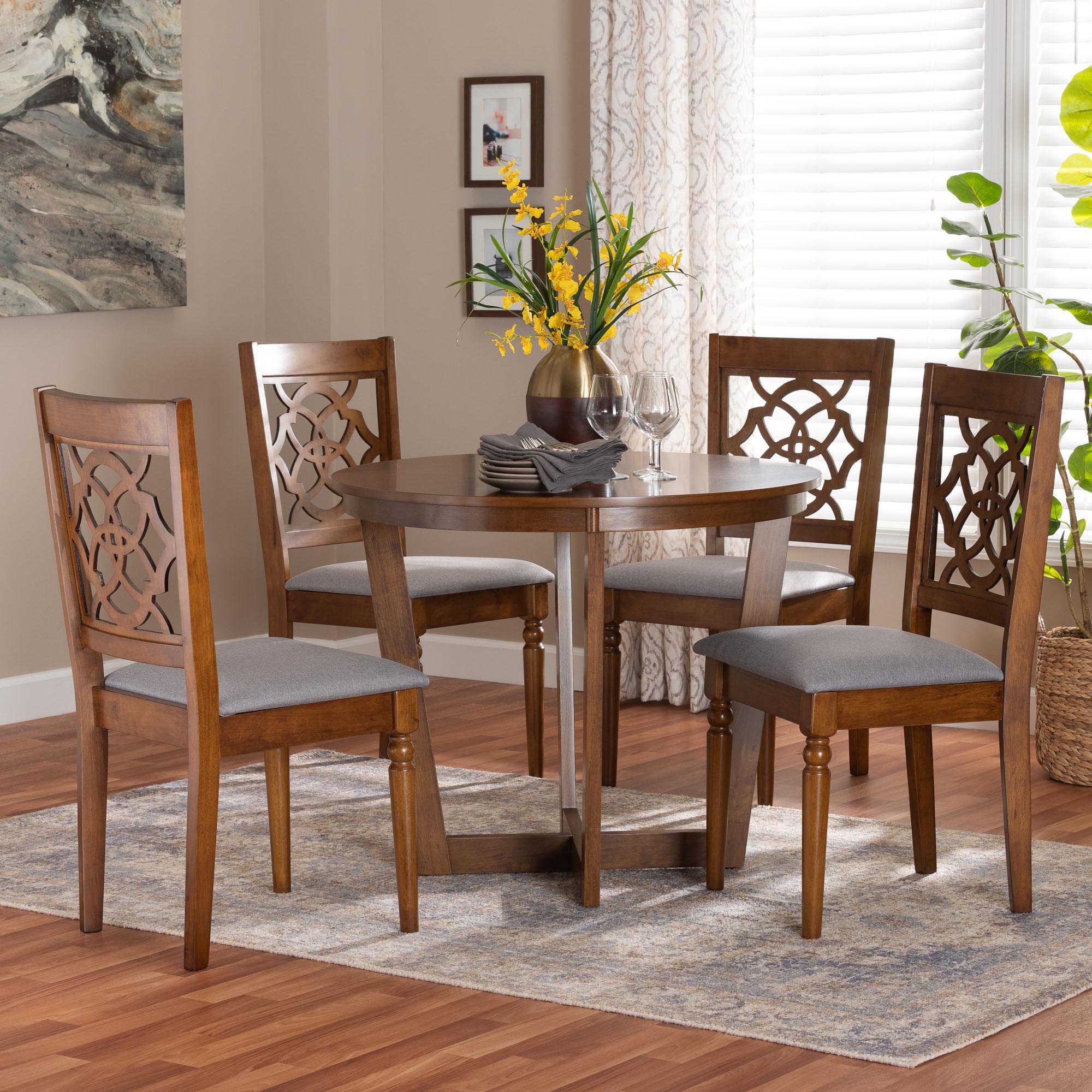 Valerie Modern Grey and Walnut Brown Wood 5-Piece Dining Set